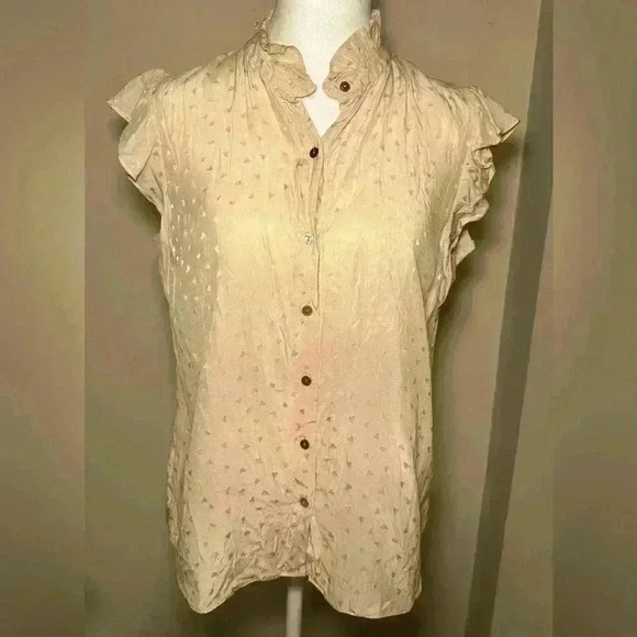 Rebecca Taylor Silk Jacquard Heart Ruffle Blouse - Size 6 - Picture 3 of 7